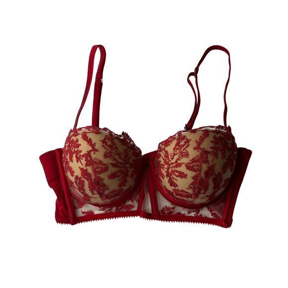 1-48 LA PERLA NWT Women's Bra Corset Floral Lace Red Tan Size 36B